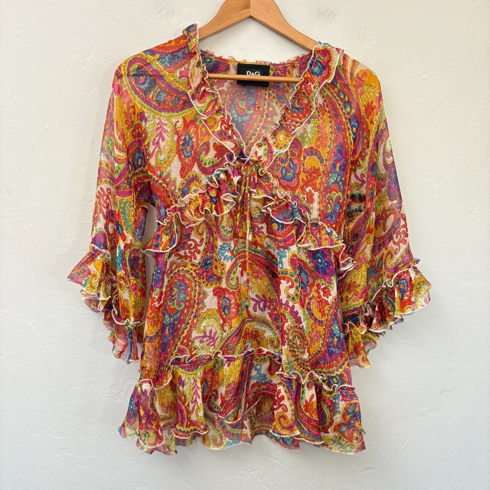 Dolce and Gabbana Paisley Sheer Top Women Size 38 Mulitcolor